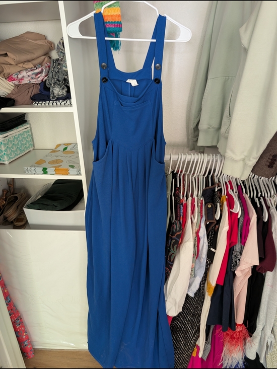 HALARA Pants - HALARA Royal Blue Wide-Leg Button-Strap Jumpsuit Overalls Maternity Size L